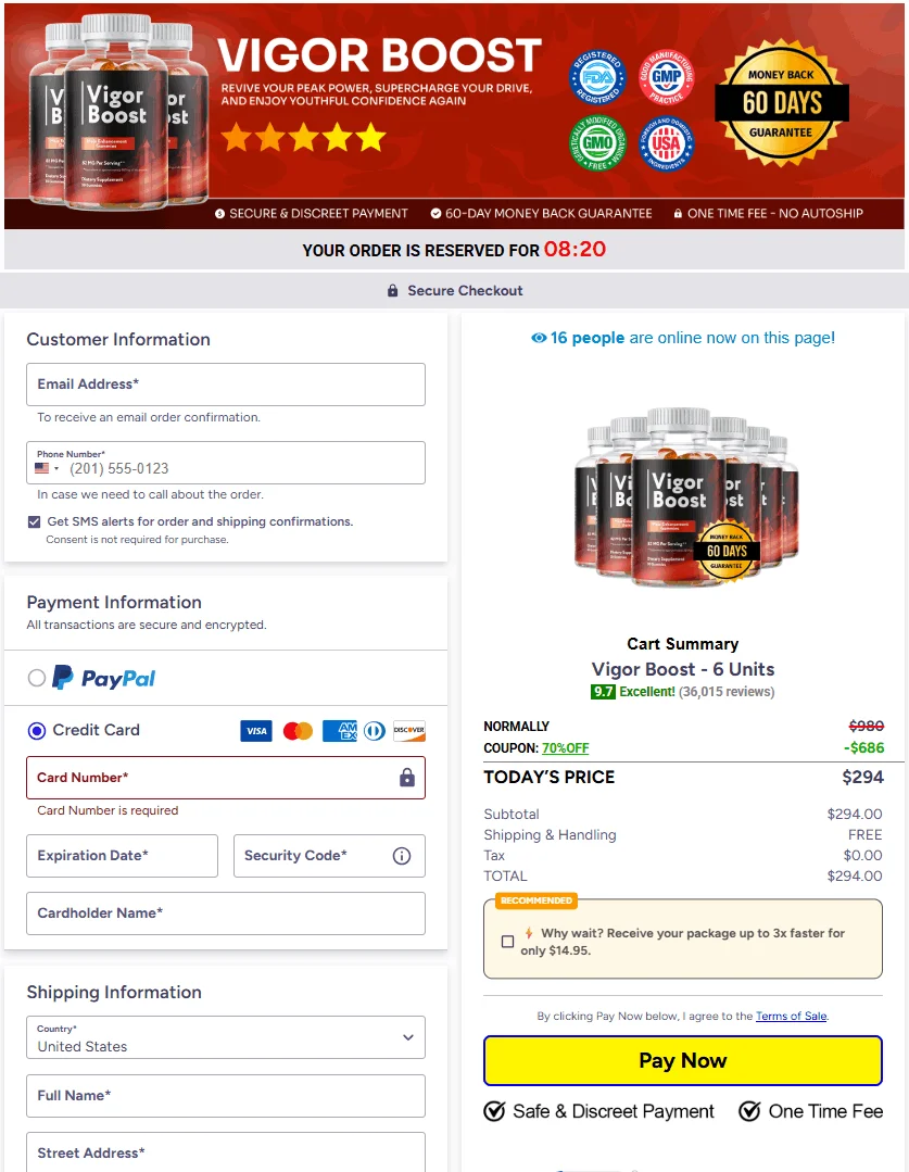 Vigor Boost Order Page